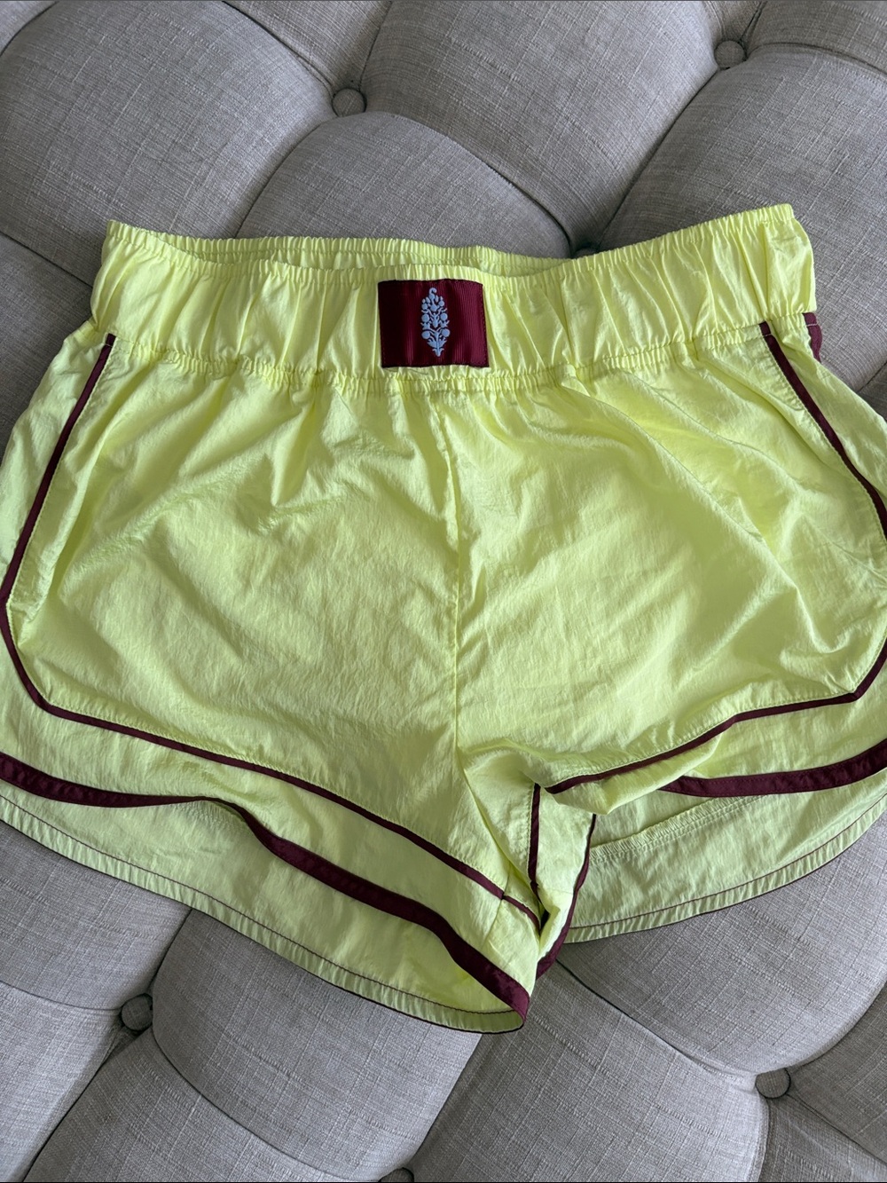 FP Movement by Free People Neon Yellow Athletic Shorts with Burgundy Trim
